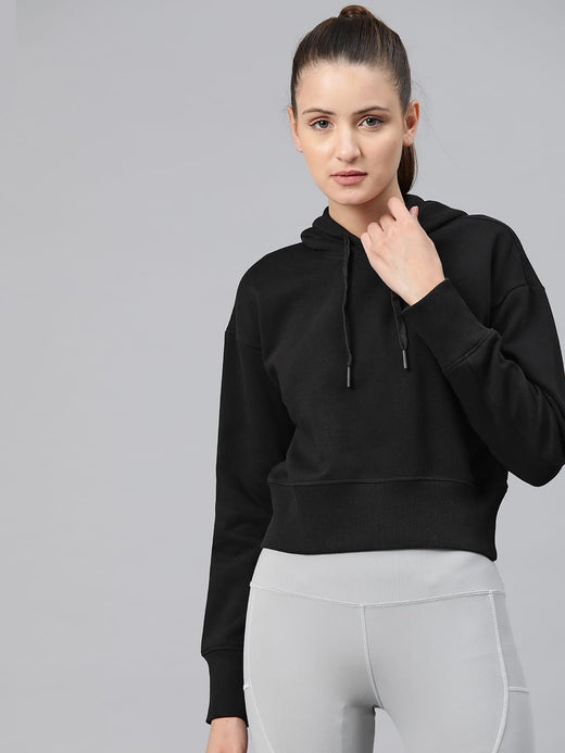 Alcis Women Black Hooded Crop Sweatshirt