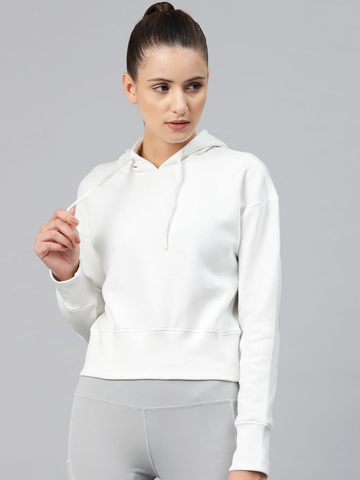 Alcis Women White Hooded Crop Sweatshirt