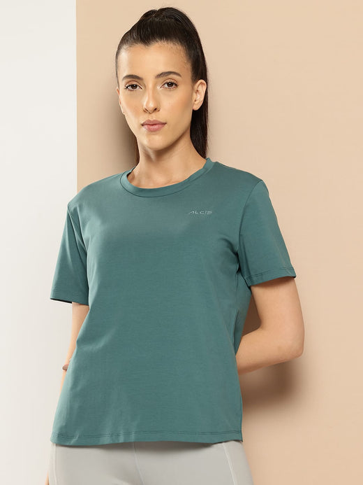 Women Cotton Lycra Tee Green