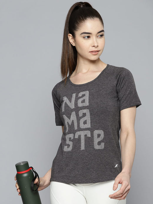 Alcis Women Grey Printed Yoga T-shirt