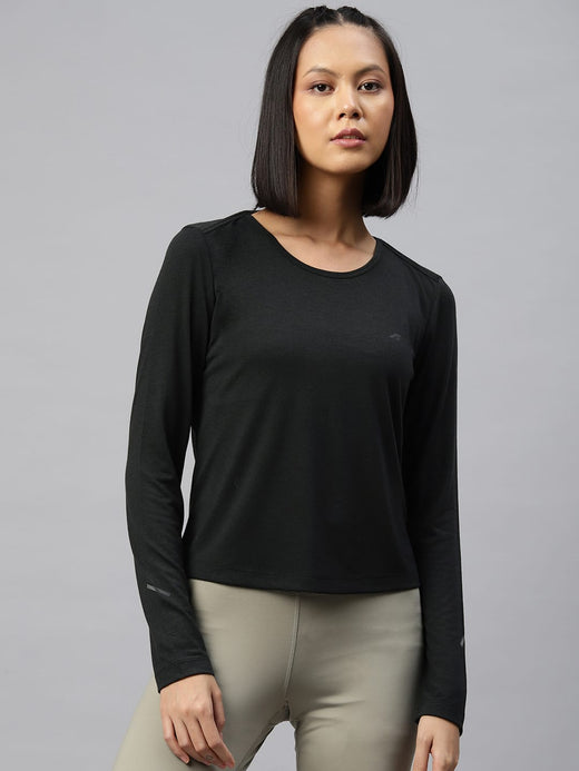 Alcis Women Black Slim Fit Sports T-shirt