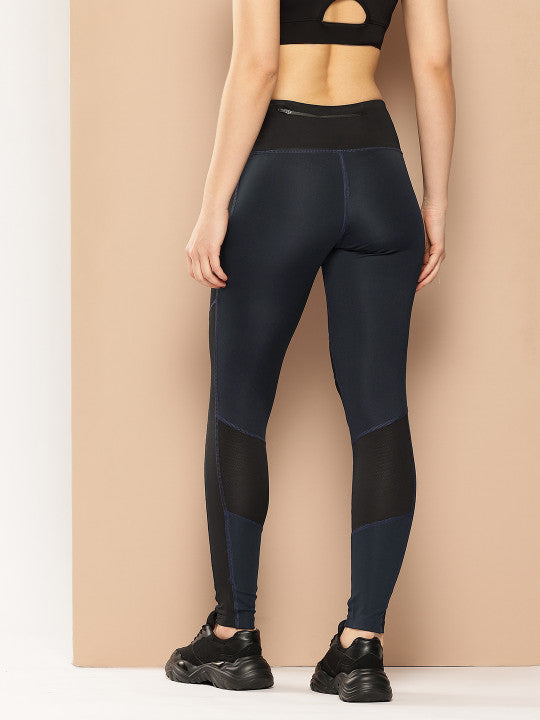 Alcis Women Blue and Black Colorblocked Tights