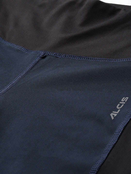 Alcis Women Blue and Black Colorblocked Tights