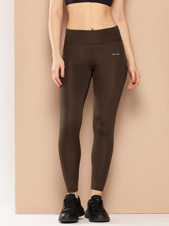 Alcis Women Brown Solid Tights