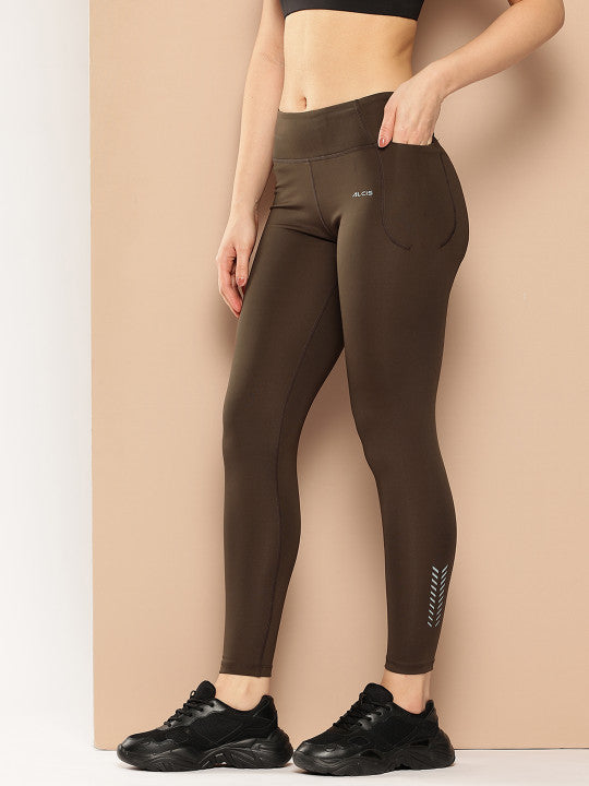 Alcis Women Brown Solid Tights