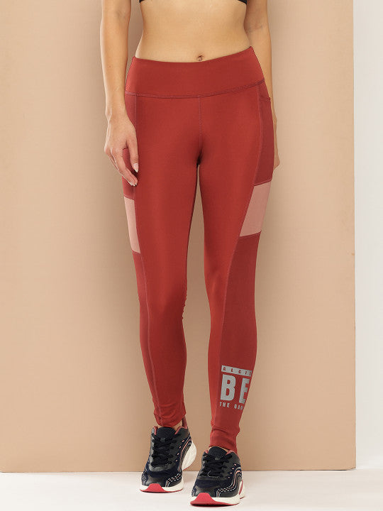 Alcis Women Maroon and Rose Pannelled Tights