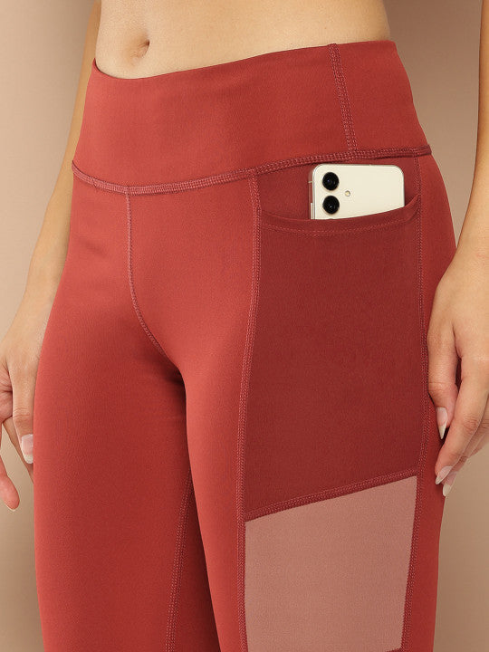 Alcis Women Maroon and Rose Pannelled Tights