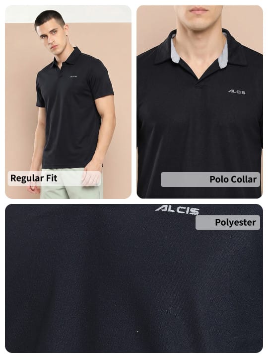 Alcis men Cloud Polo Black Thunder in black with modern V-neck design for active and casual wear.