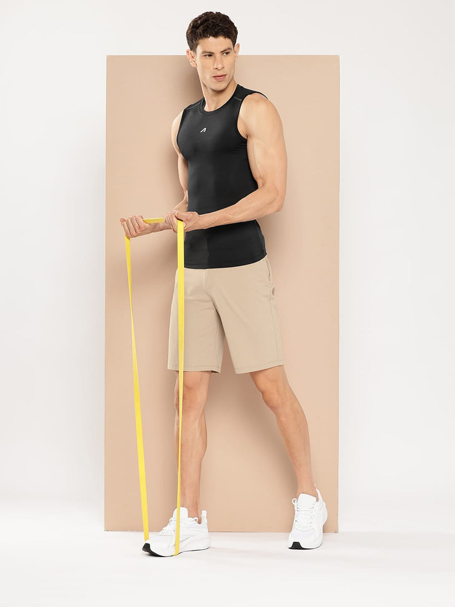 
                    
                      Alcis men black performance compression singlet for running, gym workouts and strength training.
                    
                  