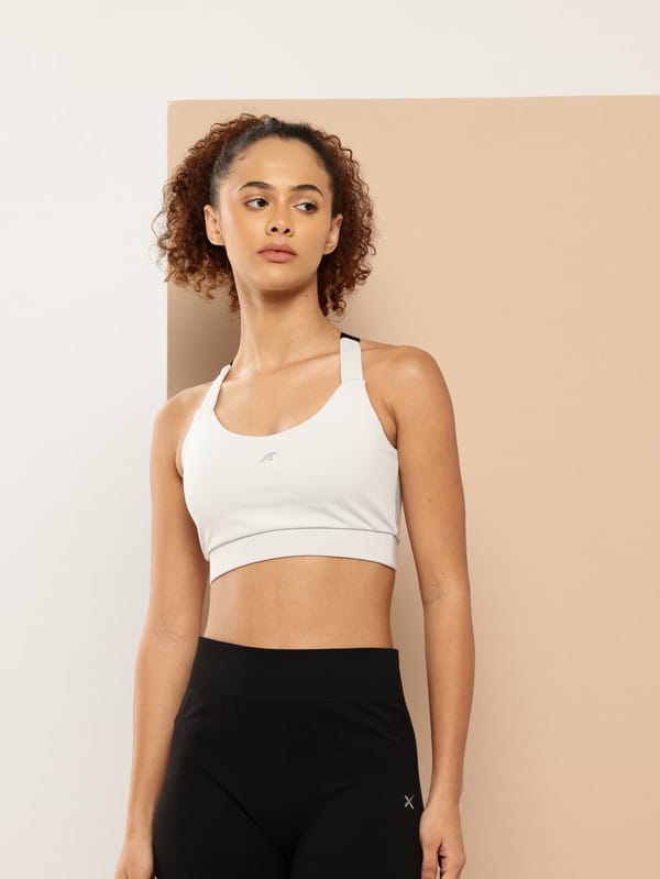Alcis women light grey medium impact sports bra with non-wired design and 360 degree support.