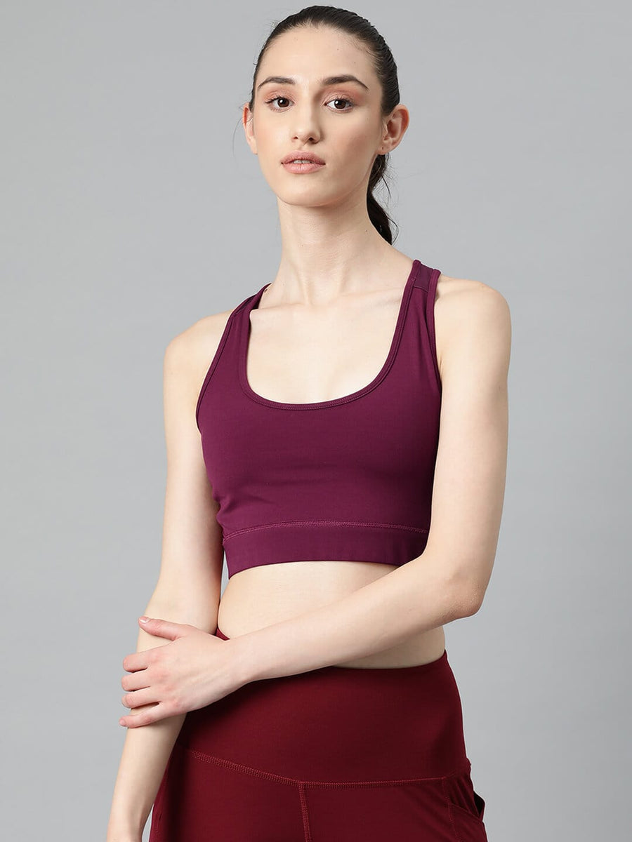 
                    
                      Alcis women red solid sports bra with full coverage design and flexible stretch fabric for fitness training.
                    
                  