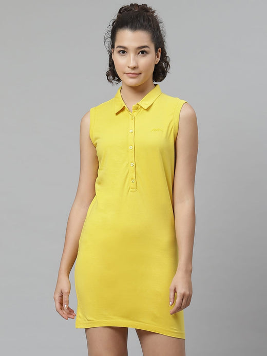 Alcis Women Yellow Solid Pure Cotton Sustainable T-shirt Dress