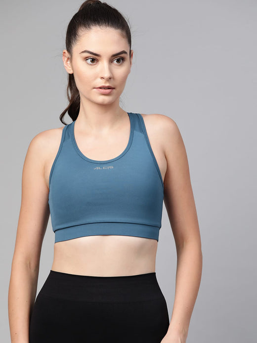 Alcis Teal Solid Non-Wired Removable Padding Workout Bra