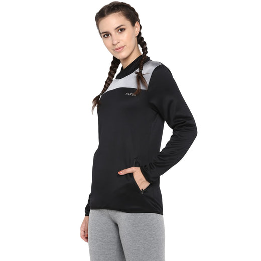 Alcis Women Black Silver-Toned Colourblocked Sweatshirt