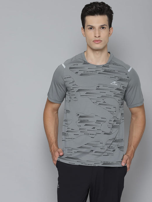 Alcis Men Self Design Grey Tshirts