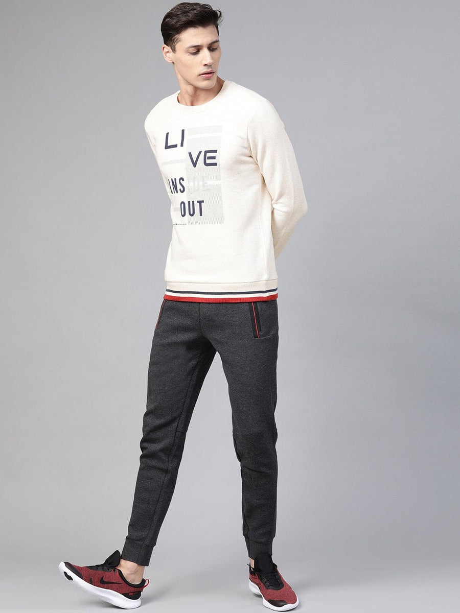
                    
                      Alcis Men Off-White  Charcoal Grey Printed Sports Sweatshirt
                    
                  