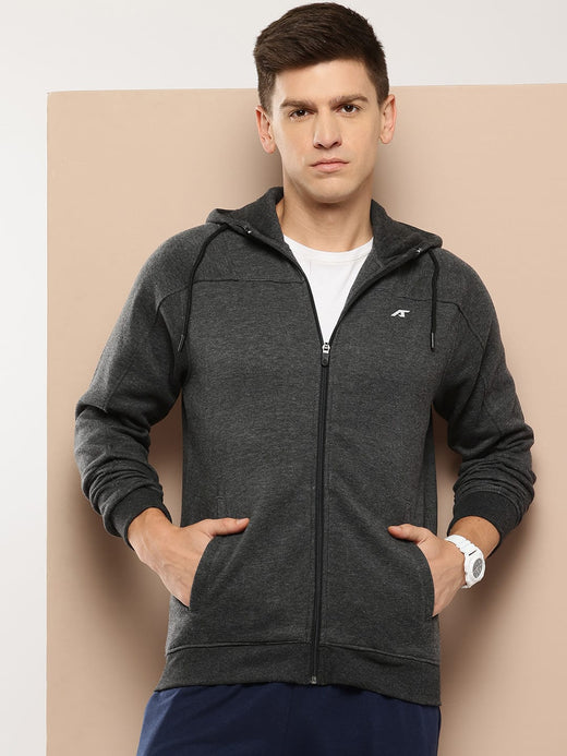 Alcis Men Grey Melange Solid Cotton Sporty Jacket