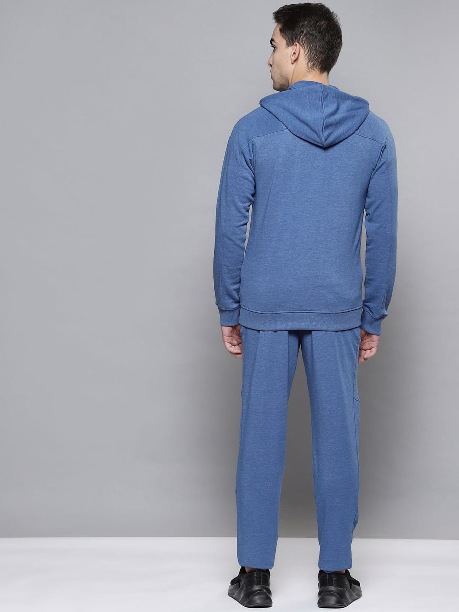 Men's blue tracksuit by Alcis featuring a hooded jacket and comfortable cotton blend track pants.