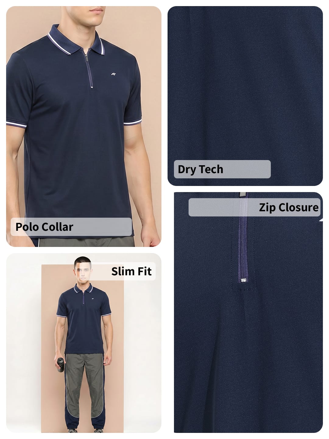 Men's navy half sleeve polo tee with polo collar and athletic slim fit by Alcis.