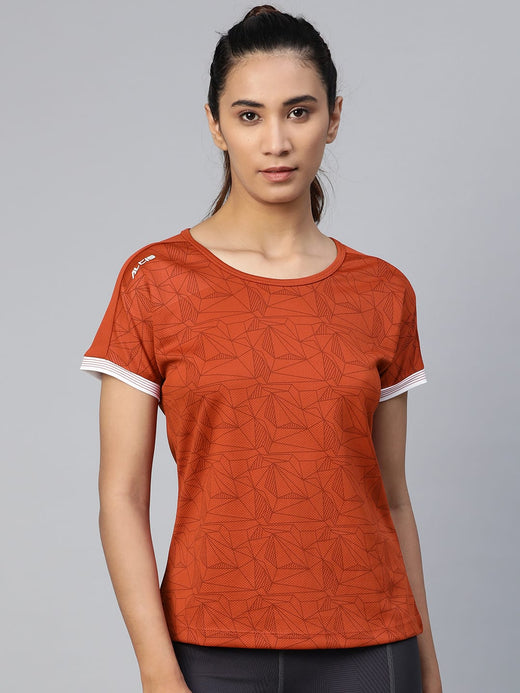Alcis Women Printed Orange T Shirt