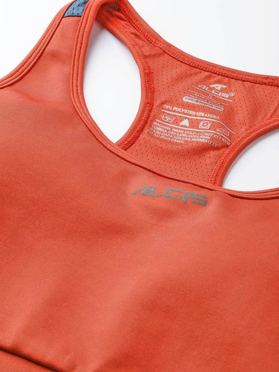 Women's redwood sports bra by Alcis with non-padded cups and breathable polyester spandex fabric for training.