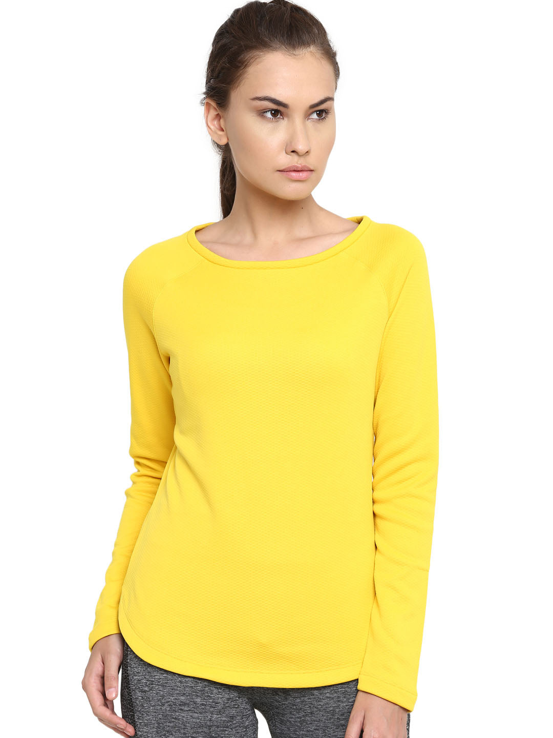 Alcis Women Yellow Solid Round Neck T-shirt 132WTE191-S