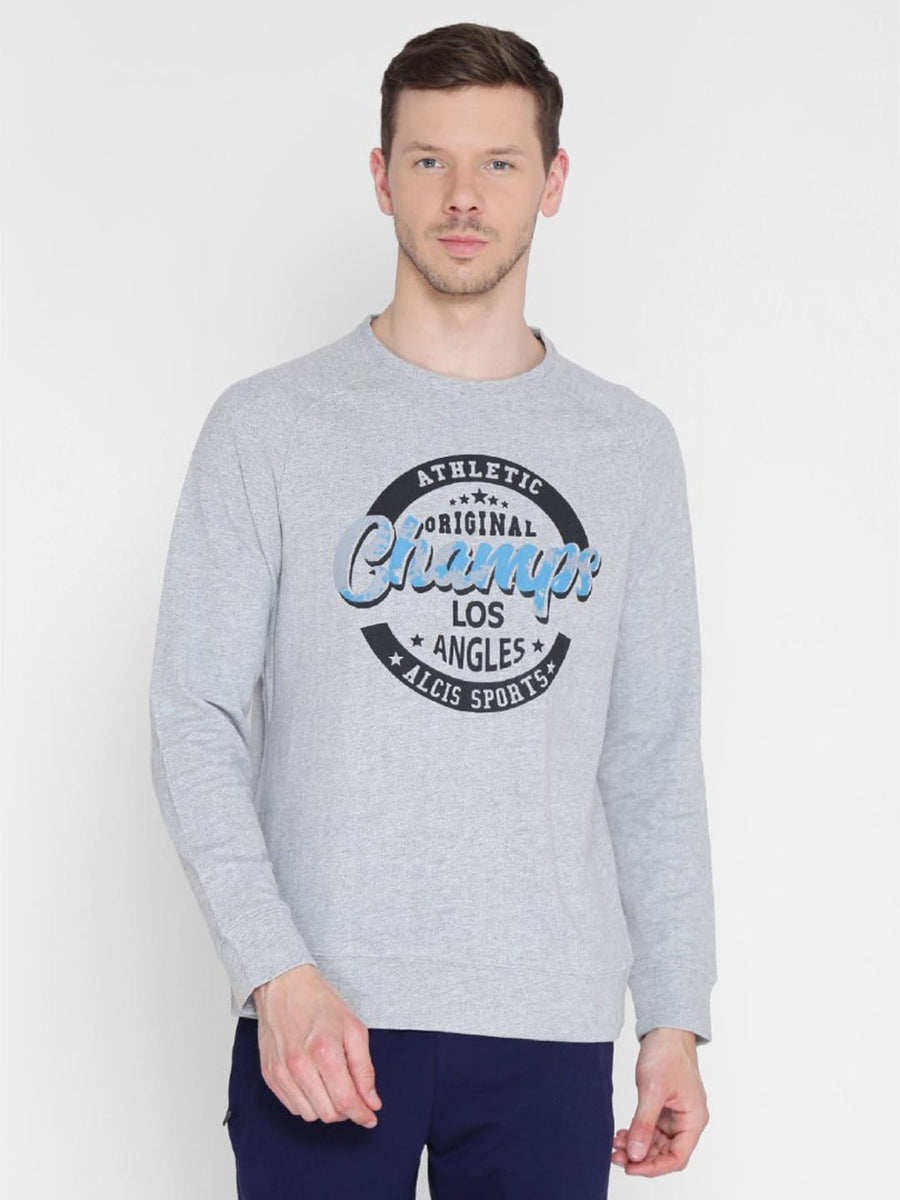 Alcis Mens Printed Grey Sweatshirt 146MSS220 146MSS220-S