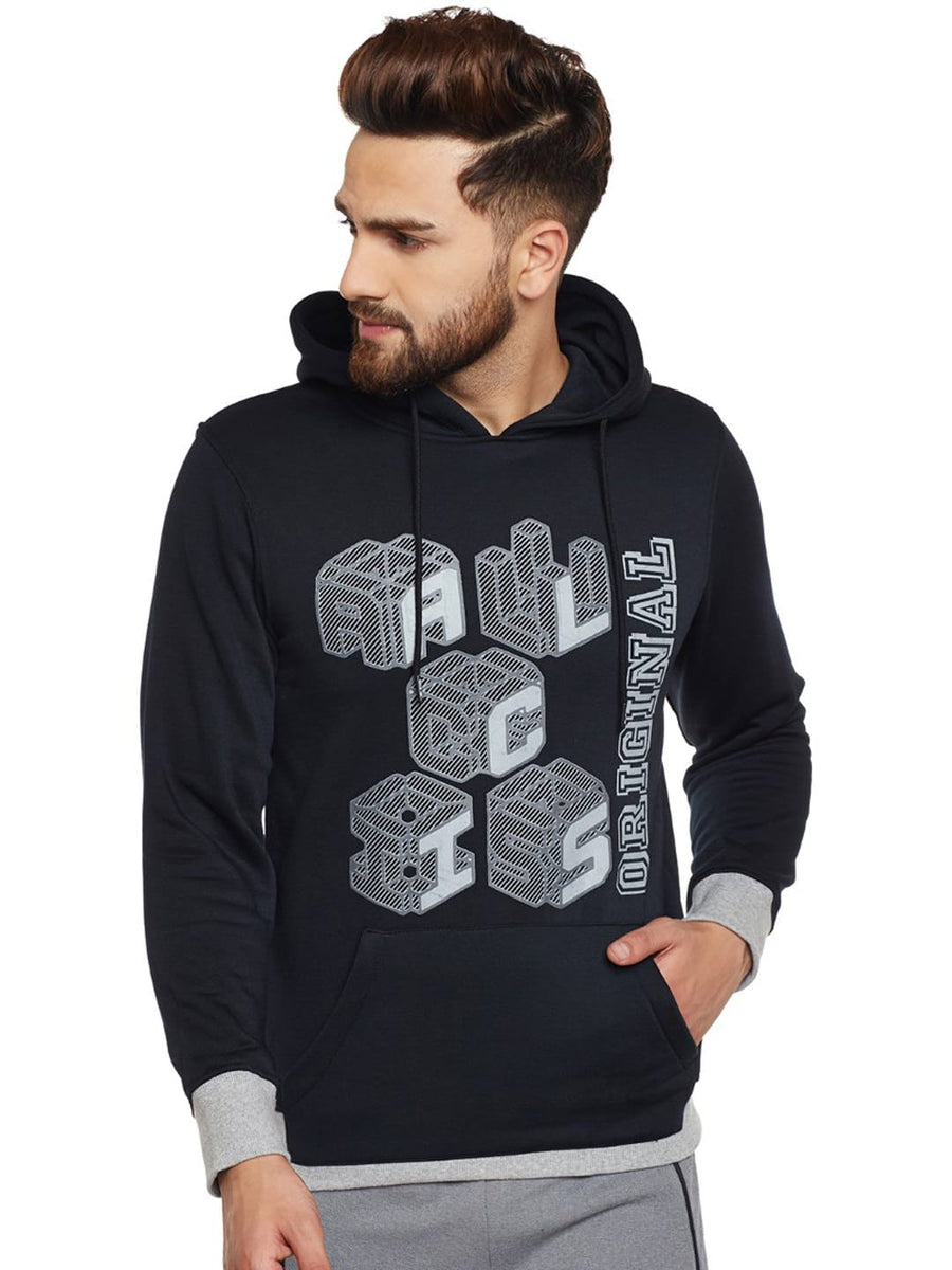 Alcis Men Black Printed Hooded Sweatshirt 156MSS237 156MSS237-S