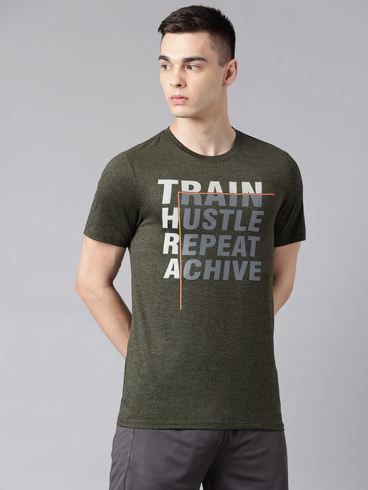 Alcis Men's Olive & Black Anti-Static Drytech+ Slim-Fit Training Tee