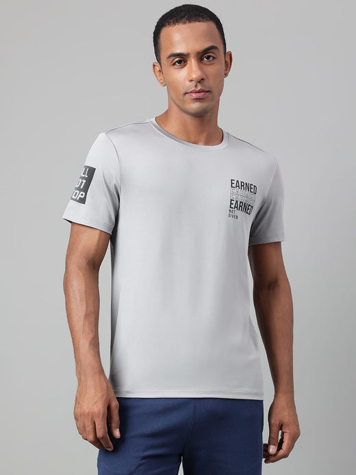 Alcis Men's Printed Grey Anti-Static Drytech+ Slim-Fit Training Tee