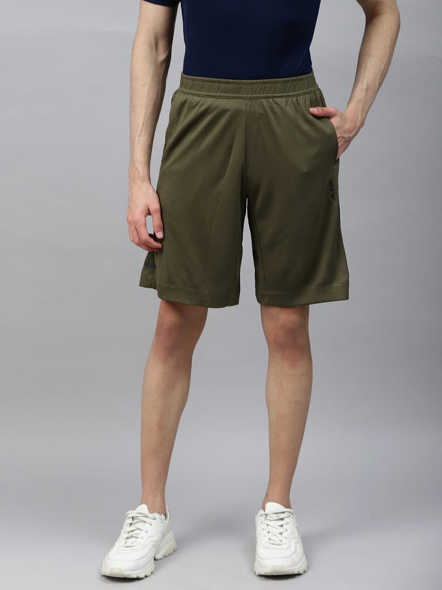 Alcis Men Olive Green Solid Dry-Tech Slim Fit Training Sports Shorts