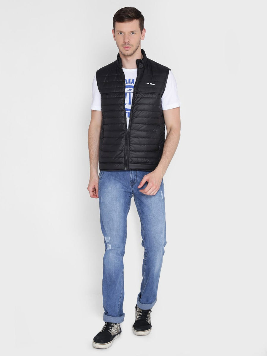 Alcis Mens Solid Black Quilted Jacket 219MJK042 219MJK042-S