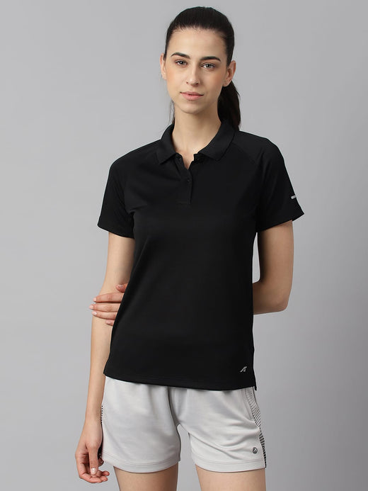 Alcis Women Black Tech-Fit Anti-Static Soft-Touch Slim-Fit Training Polo T-Shirt
