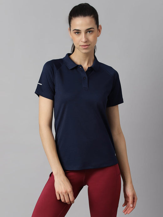 Alcis Women Navy Tech-Fit Anti-Static Soft-Touch Slim-Fit Training Polo T-Shirt