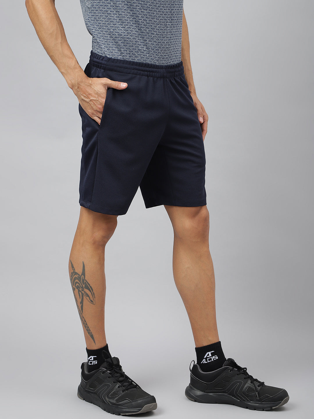 Alcis Men Navy Anti-Static Slim-Fit Training Shorts