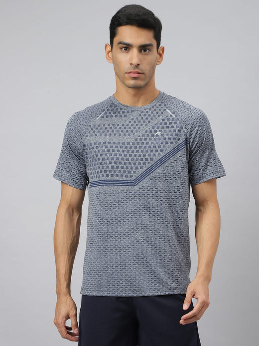 Alcis Men Navy Heather Anti-Static Slim-Fit Round Neck Distance Running T-Shirt