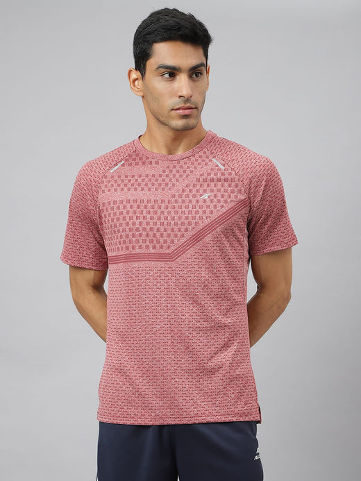 Alcis Men Red Heather Anti-Static Slim-Fit Round Neck Distance Running T-Shirt