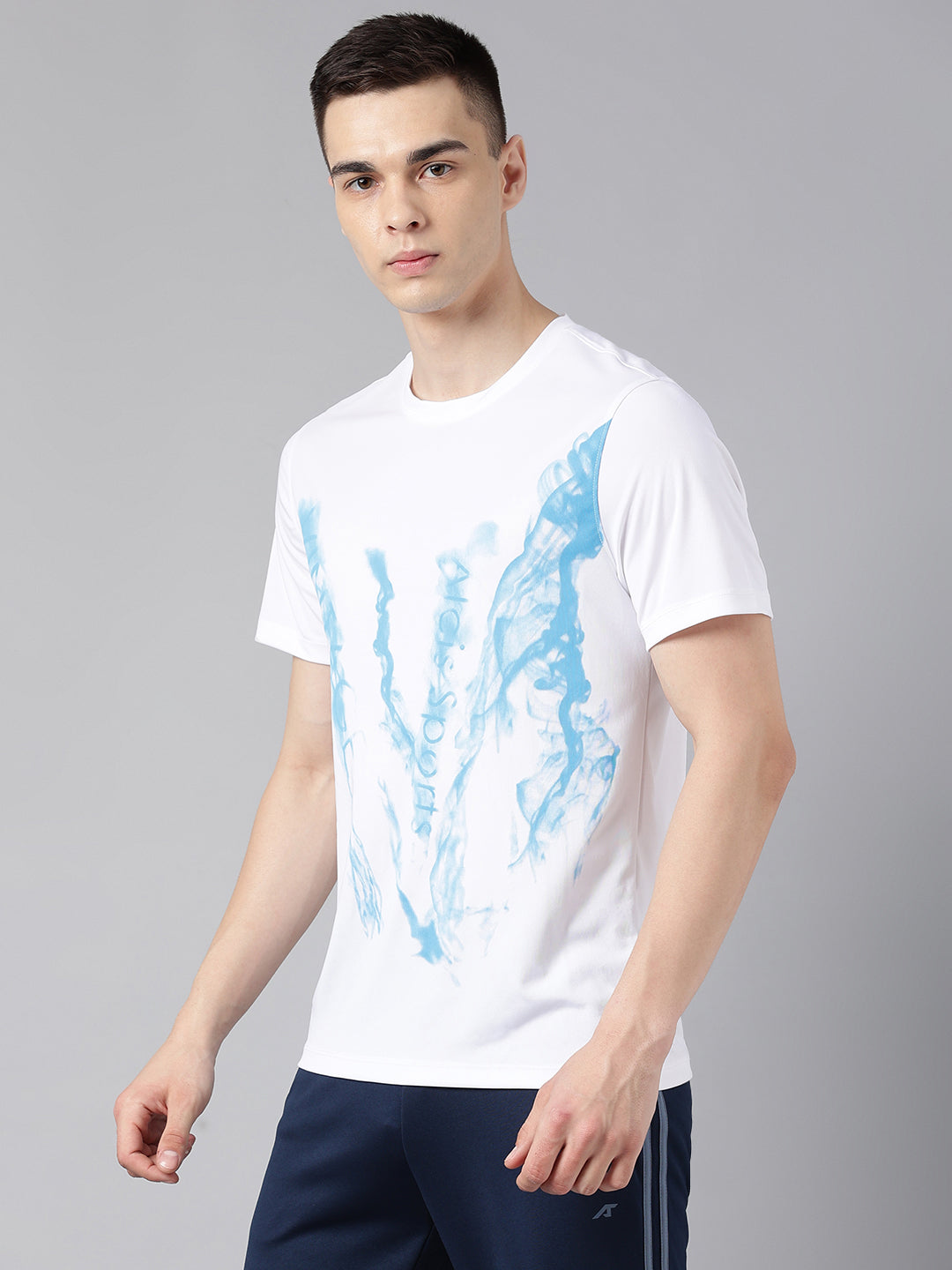 Alcis Men's Printed White Anti-Static Drytech+ Slim-Fit Training T-Shirt