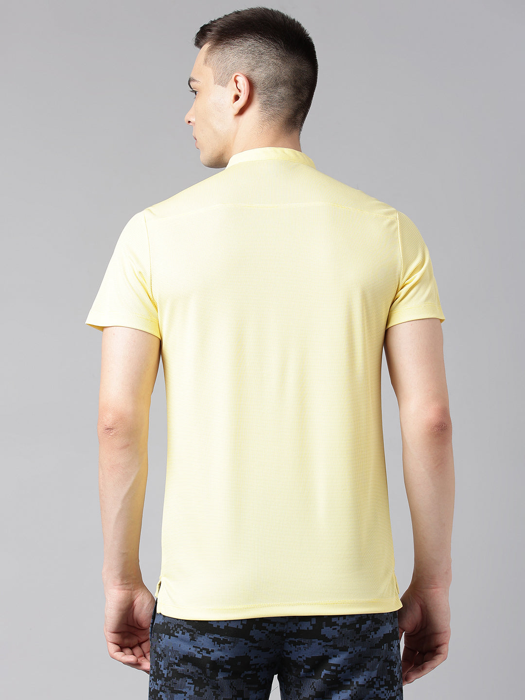 Alcis Men's Pale Yellow Anti-Static Drytech+ Slim-Fit Training Polo T-Shirt