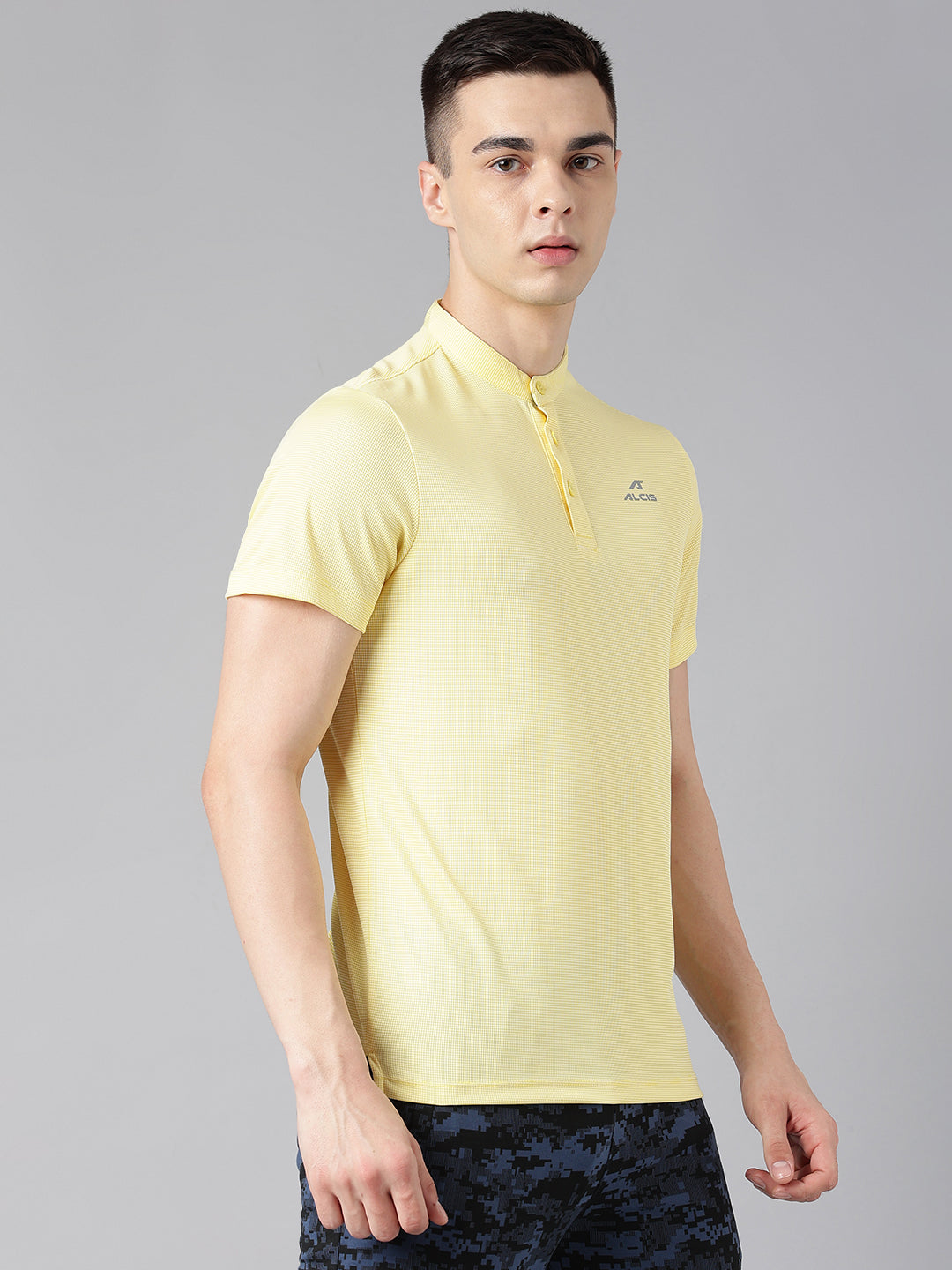 Alcis Men's Pale Yellow Anti-Static Drytech+ Slim-Fit Training Polo T-Shirt