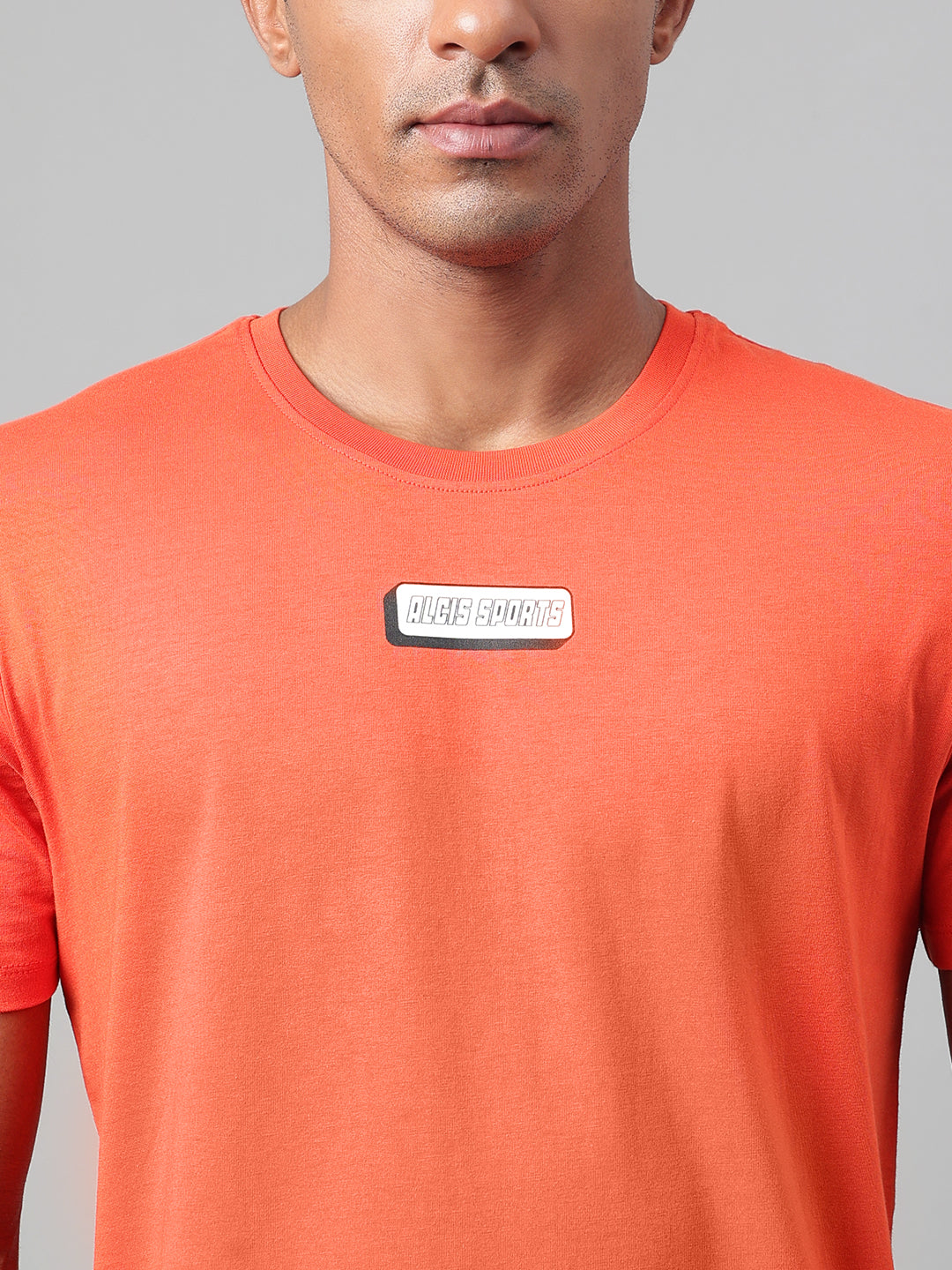 Alcis Men's Printed Orange Soft-Touch Regular-Fit Athleisure T-Shirt