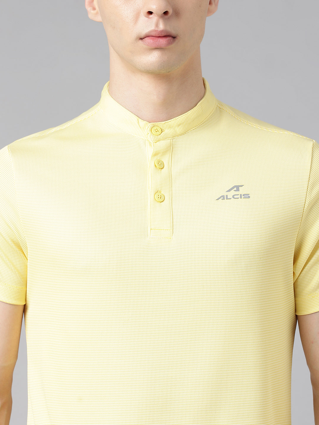 Alcis Men's Pale Yellow Anti-Static Drytech+ Slim-Fit Training Polo T-Shirt