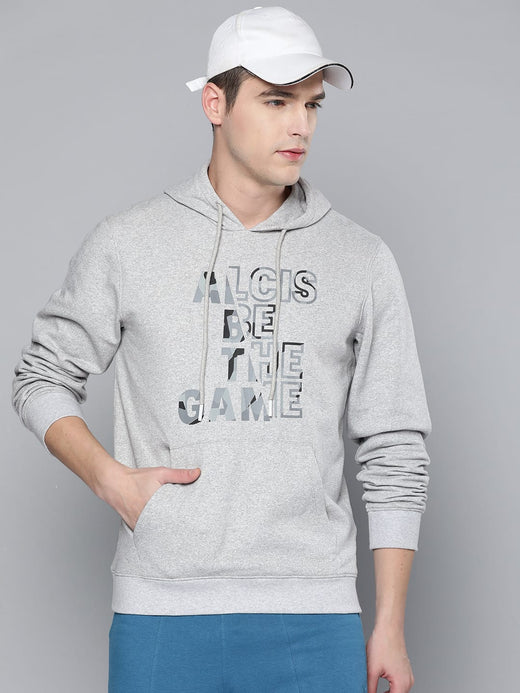 Alcis Men Grey Printed Hooded Sweatshirt