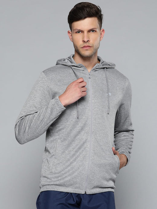 Alcis Men Grey Solid Hooded Sweatshirt