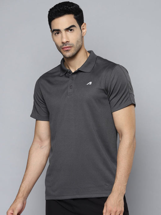 Alcis Men Charcoal Polo Collar Slim Fit T-shirt