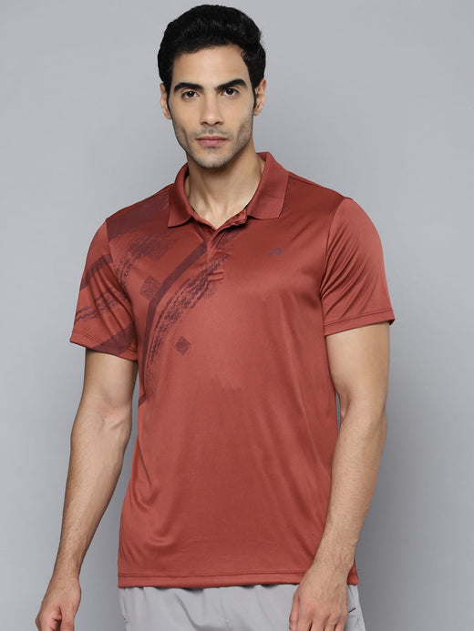 Alcis Men Rust Printed Polo Collar Slim Fit T-shirt