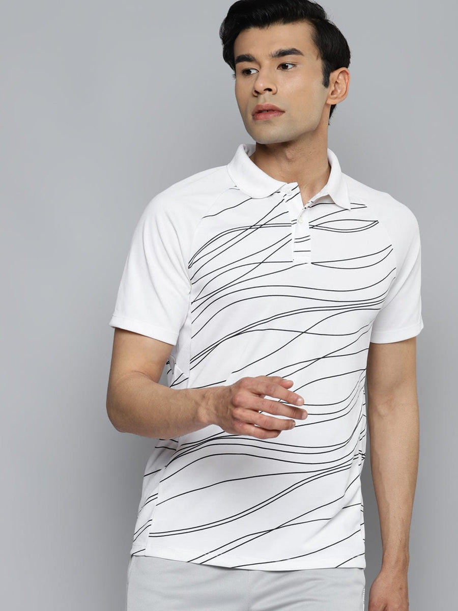Alcis Men White Polo Collar Slim Fit Training or Gym T-shirt