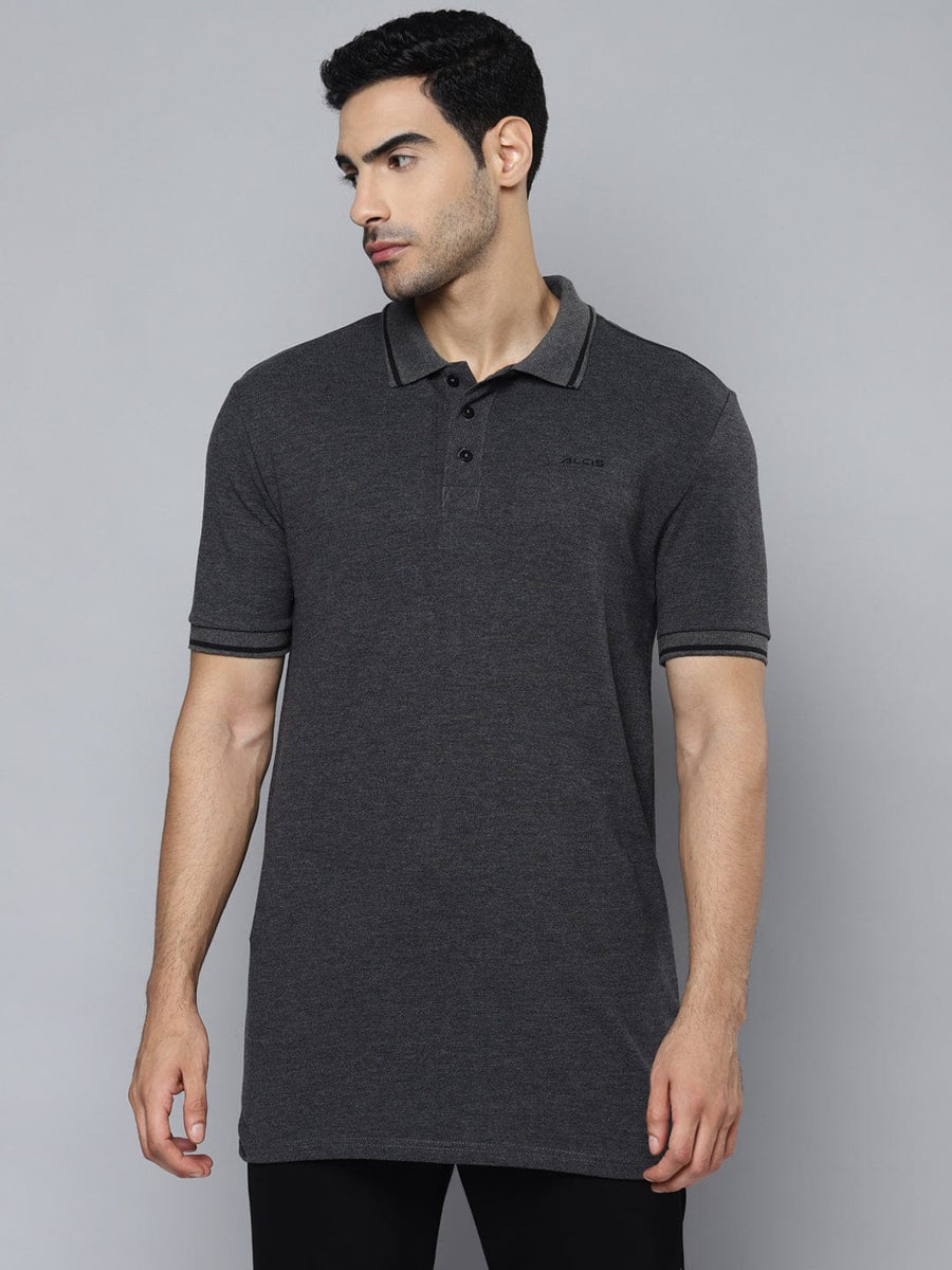 Alcis Men Charcoal Polo Collar T-shirt