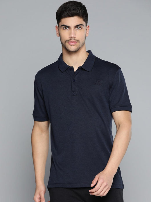 Alcis Men Navy  Polo Collar Anti Static Slim Fit Sports T-shirt