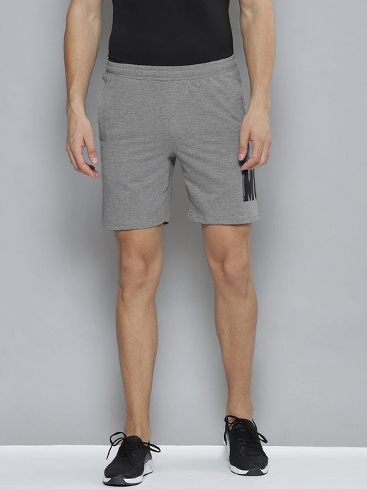 Alcis Men Grey Melange Typography Printed Slim Fit Training or Gym Sports Shorts